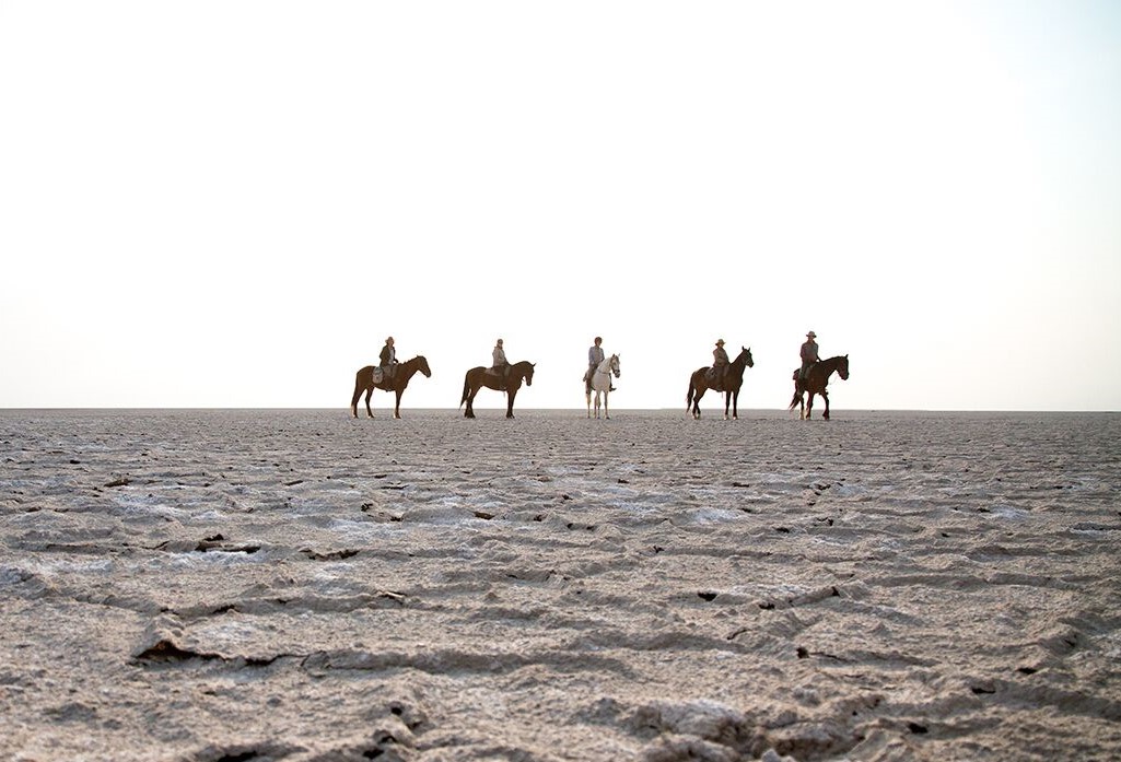 Paardrijden in de woestijn van Botswana